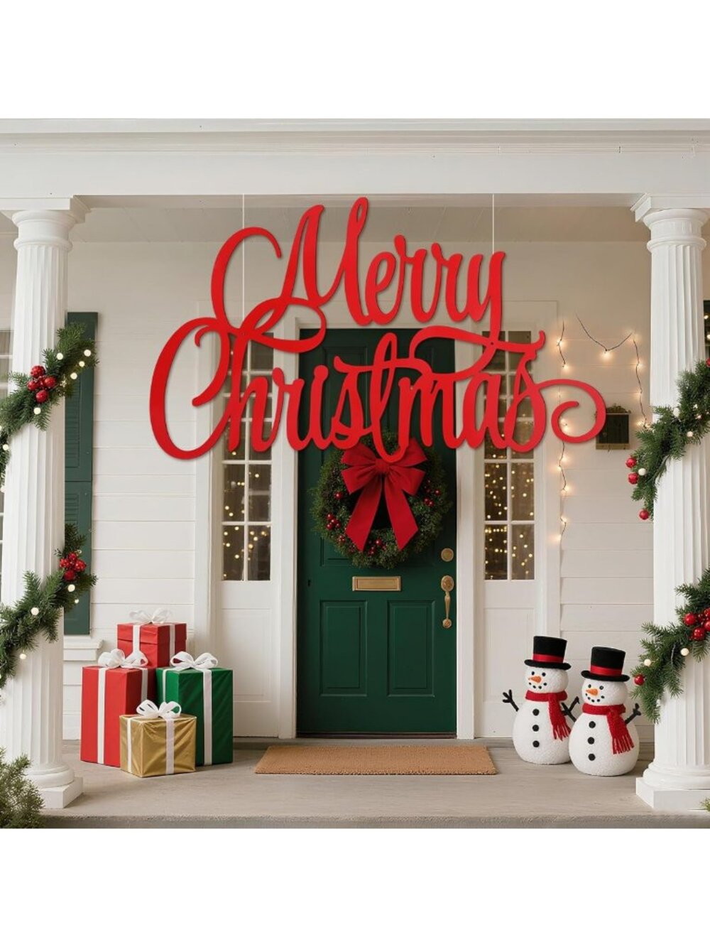 35 Inch Red Merry Christmas Metal Wall Art - Outdoor Holiday Decor
